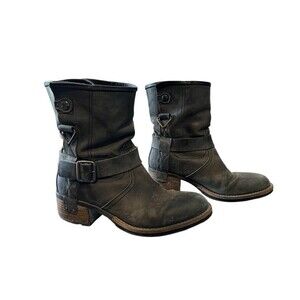 Black Leather Moto Boots Biker